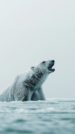 polar bear wallpaper, icy waters, ice, background for mobile wallpaper (vertical)