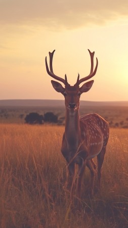 deer wallpaper, sunset, serene, background for mobile wallpaper (vertical)