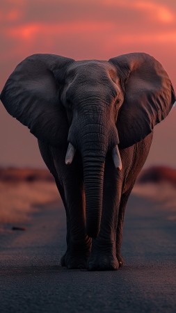elephant wallpaper, sunset, horizon, background for mobile wallpaper (vertical)