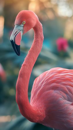 flamingo wallpaper, pink birds, vibrant pink, background for mobile wallpaper (vertical)