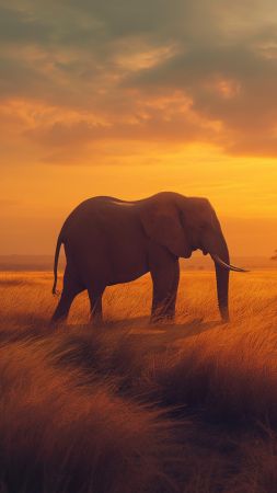 elephant wallpaper, sunset, clouds, background for mobile wallpaper (vertical)