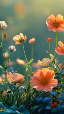 Flowers wallpaper, vibrant blooms, 4k wallpapers, background for mobile wallpaper (vertical)