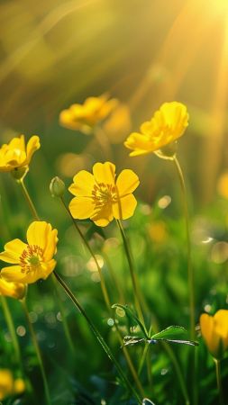 Flowers wallpaper, sunlit meadow, nature wallpaper, background for mobile wallpaper (vertical)