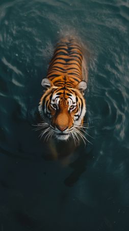 tiger wallpaper, aquatic life, wildlife, background for mobile wallpaper (vertical)