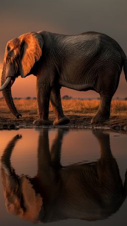 elephant wallpaper, water, savannah, background for mobile wallpaper (vertical)
