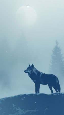 wolf wallpaper, snowy forest, winter landscape, background for mobile wallpaper (vertical)