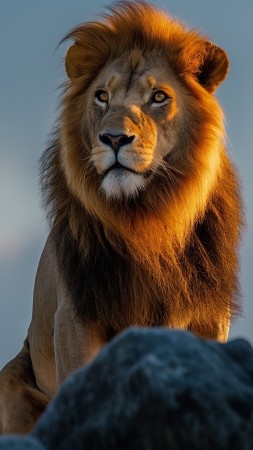 lion wallpaper, boulders, majestic, background for mobile wallpaper (vertical)
