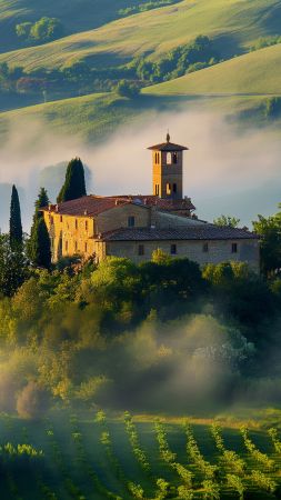 Tuscany wallpaper, picturesque meadows, beautiful landscape, background for mobile wallpaper (vertical)