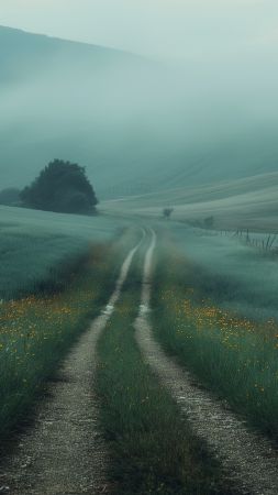 Tuscany wallpaper, scenic road, clear sky, background for mobile wallpaper (vertical)