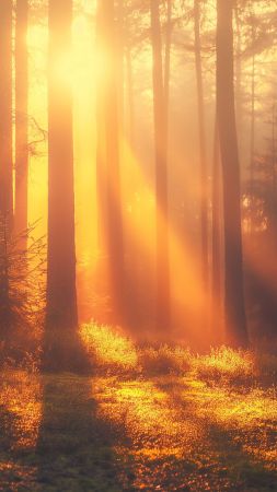 Pines wallpaper, sunlight, nature, background for mobile wallpaper (vertical)