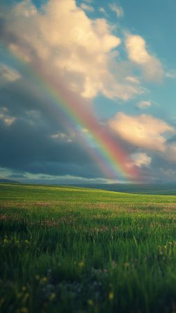 Meadows wallpaper, rainbow, 8k, background for mobile wallpaper (vertical)