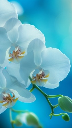 orchid wallpaper, blue flowers, nature photography, background for mobile wallpaper (vertical)