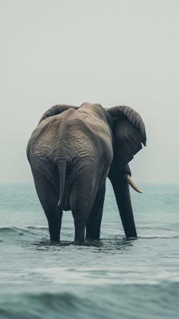 elephant wallpaper, ocean, playful elephant, background for mobile wallpaper (vertical)
