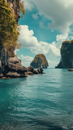 Thailand wallpaper, rocks, tropical, background for mobile wallpaper (vertical)