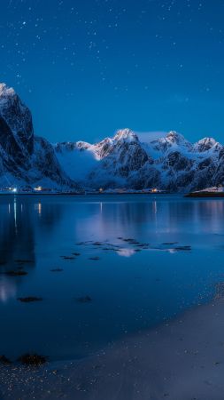 Norway wallpaper, northern lights, mountains, background for mobile wallpaper (vertical)