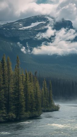 Mountains wallpaper, river, nature, background for mobile wallpaper (vertical)