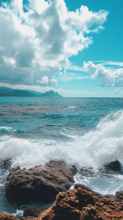 Sea wallpaper, waves, seascape, background for mobile wallpaper (vertical)