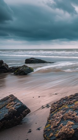 Rocks wallpaper, sand, ocean, background for mobile wallpaper (vertical)