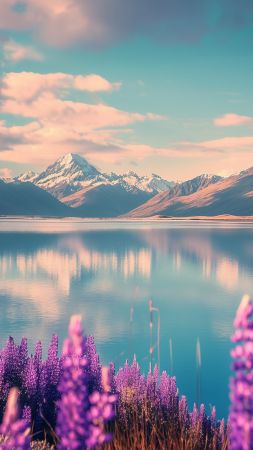 lavender wallpaper, Lake Tekapo, sky, background for mobile wallpaper (vertical)