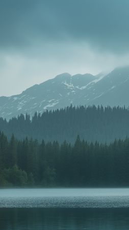 Mountains wallpaper, snow, cabin, background for mobile wallpaper (vertical)