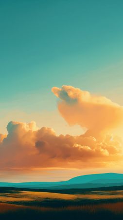 wheat wallpaper, hills, golden hour, background for mobile wallpaper (vertical)