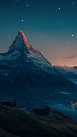 Switzerland wallpaper, starry mountains, breathtaking landscapes, background for mobile wallpaper (vertical)