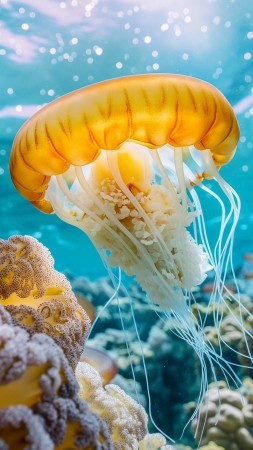 jellyfish wallpaper, Pacific Ocean, marine life, background for mobile wallpaper (vertical)