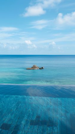 Infinity Pool wallpaper, Seychelles paradise, luxury vacation, background for mobile wallpaper (vertical)
