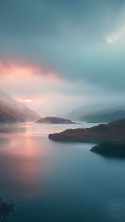 waterfalls wallpaper, serene lake, mountain scenery, background for mobile wallpaper (vertical)