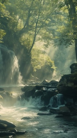 forest wallpaper, vibrant foliage, nature, background for mobile wallpaper (vertical)