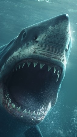 Megalodon wallpaper, ocean predator, ancient creature, background for mobile wallpaper (vertical)