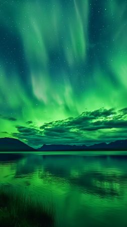 Aurora Borealis wallpaper, tourism, lake, background for mobile wallpaper (vertical)