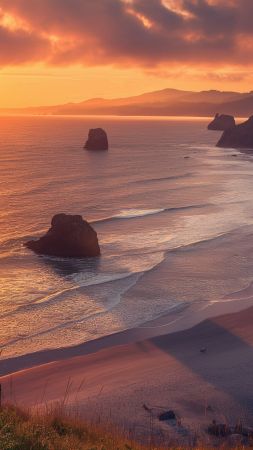 Oregon wallpaper, Pacific coastline, tourism adventures, background for mobile wallpaper (vertical)