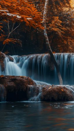 Waterfall wallpaper, Thailand, river, background for mobile wallpaper (vertical)