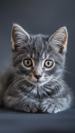 kitty wallpaper, playful, gray, background for mobile wallpaper (vertical)