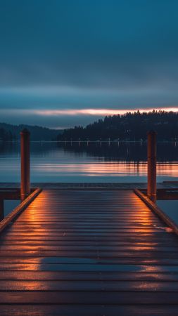 lake wallpaper, pier, reflection, background for mobile wallpaper (vertical)