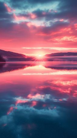 Lake wallpaper, pink sky, HD wallpaper, background for mobile wallpaper (vertical)