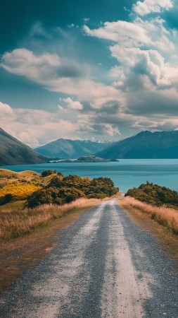 New Zealand wallpaper, lake, clouds, background for mobile wallpaper (vertical)