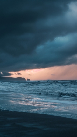 Clouds wallpaper, ocean, mountains, background for mobile wallpaper (vertical)