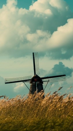 Holland wallpaper, windmill, grass, background for mobile wallpaper (vertical)