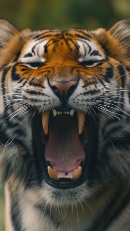 tiger wallpaper, fierce expression, wildlife, background for mobile wallpaper (vertical)