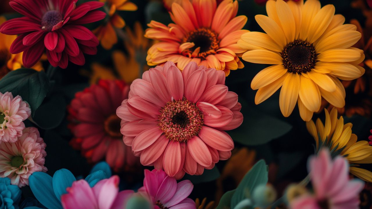 colourful flowers wallpaper, vibrant blooms, nature wallpaper, background for desktop wallpaper (horizontal)