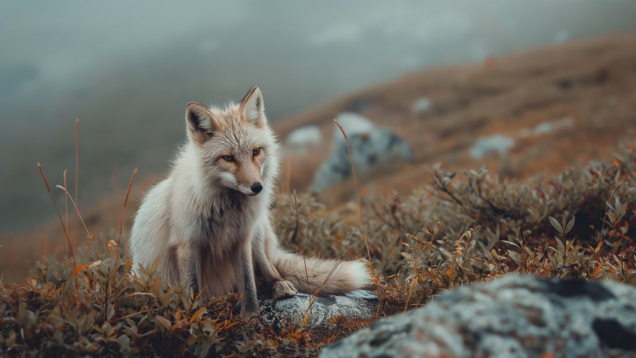 Arctic fox wallpaper, nature, grey, background for desktop wallpaper (horizontal)