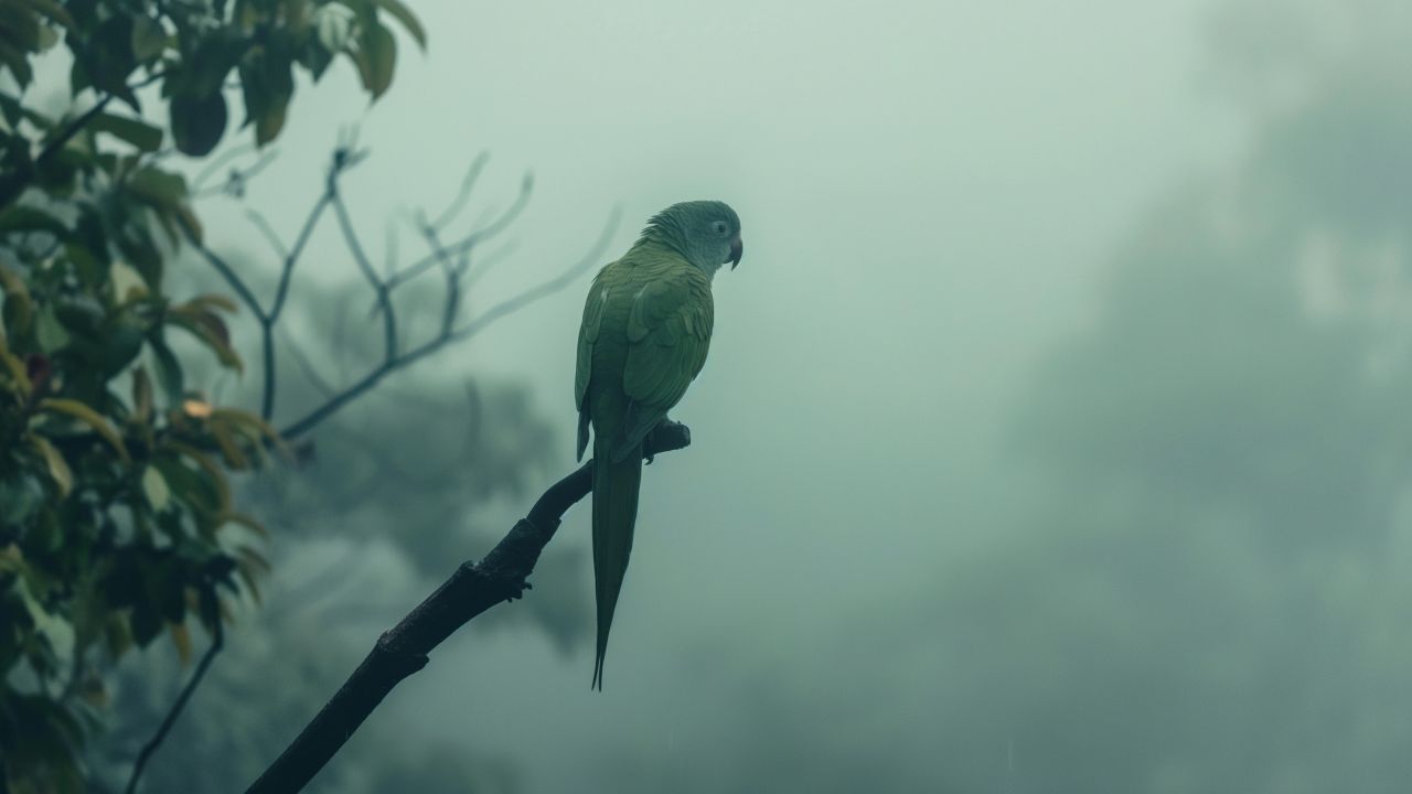 Indian ring parakeet wallpaper, green, branch, background for desktop wallpaper (horizontal)