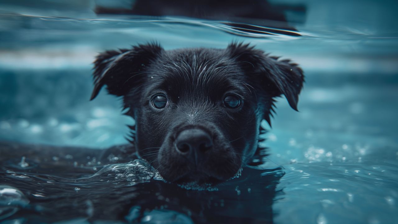 Dog wallpaper, funny, underwater, background for desktop wallpaper (horizontal)