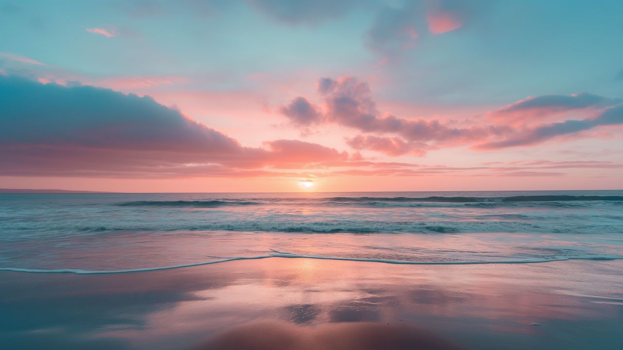 sunset wallpaper, ocean, tranquil waters, background for desktop wallpaper (horizontal)