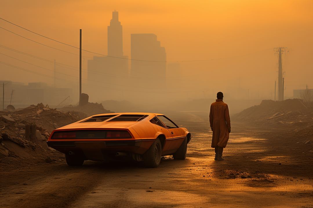 wasteland wallpaper, sunset glow, twilight haze, background for desktop wallpaper (horizontal)