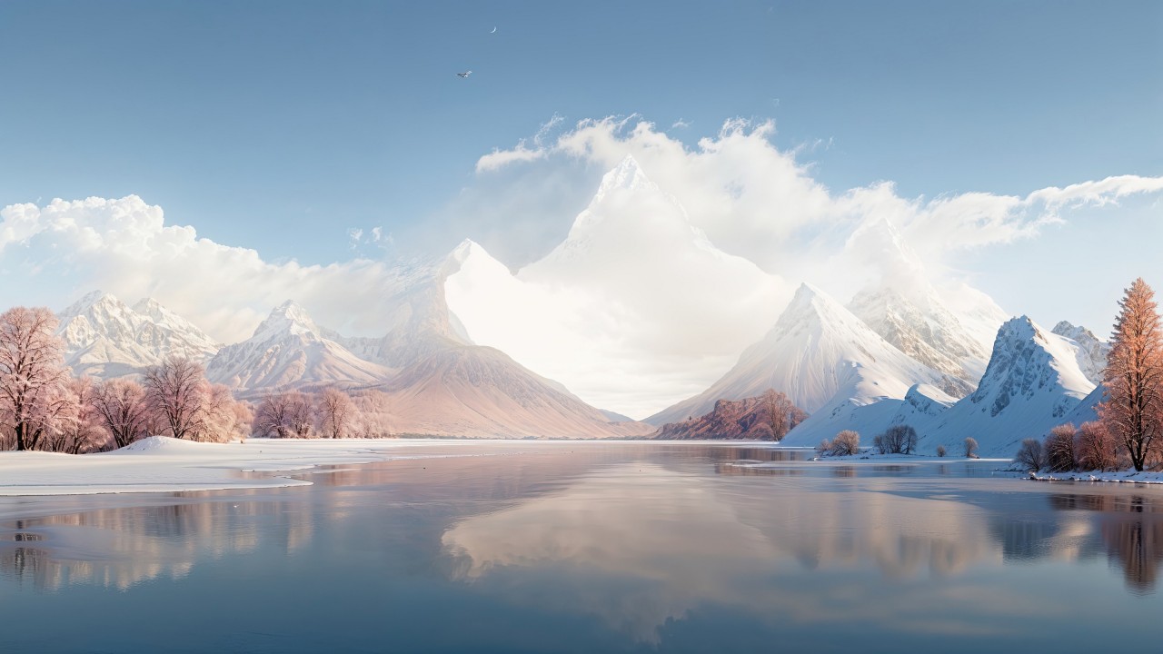 mountains wallpaper, fluffy clouds, majestic peaks, background for desktop wallpaper (horizontal)