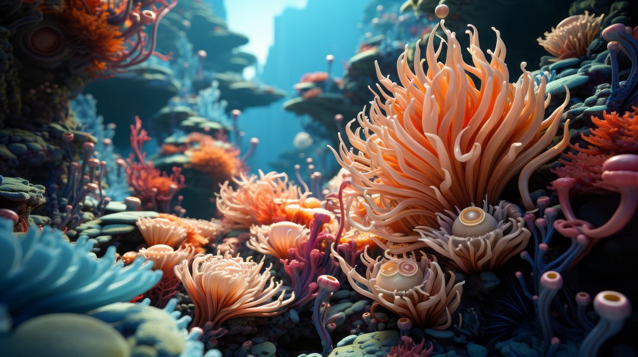 corals wallpaper, spiral, marine life, background for desktop wallpaper (horizontal)