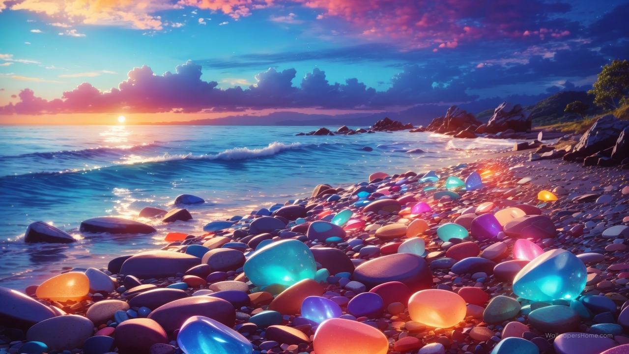 beach wallpaper, pebbles, ocean, background for desktop wallpaper (horizontal)